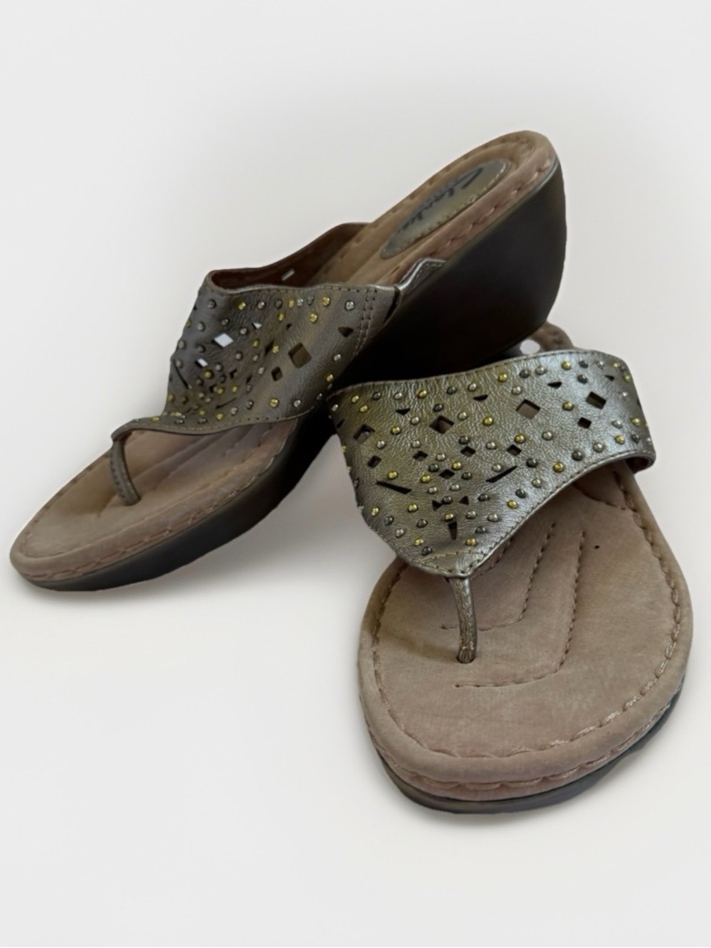 Clarks Artisan Embellished Leather Wedge Comfort Sandals Boho Summer Festival 8M